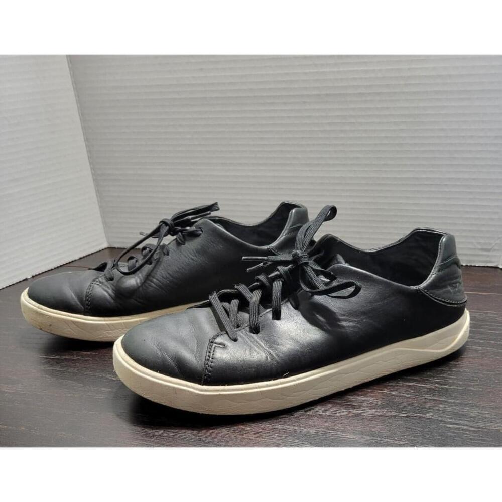 OluKai Lae’ Ahi Li ‘ILi Leather Lace Up Casual Sneakers Black Shoes Mens Size 9